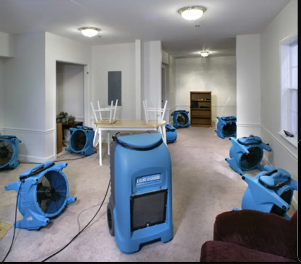 Air movers and dehumidifier setup for Water Damage Restoration in Galena Park